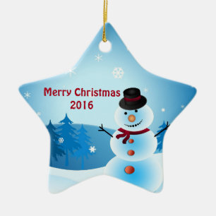 Snowman Merry Christmas Star-Shaped Ornament