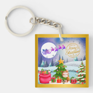 Snowman Merry Christmas Tree Gift & Happy New Year Key Ring