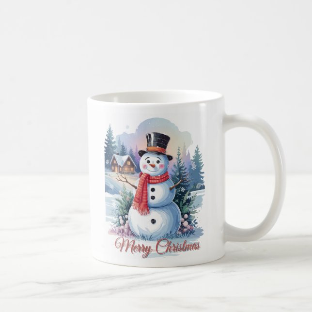 Snowman Merry Christmas Water Colours Coffee Mug (Right)