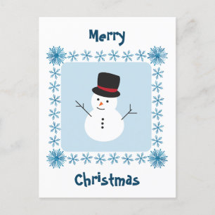 Snowman Merry Christmas winter greeting postcard