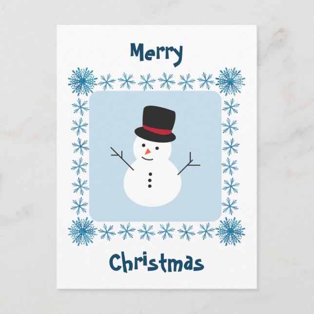 Snowman Merry Christmas winter greeting postcard (Front)