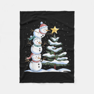 Snowman Merry Christmas Xmas Tree Snow Family Paja Fleece Blanket