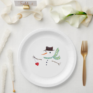 Snowman Minimalist Winter Party Paper Plate
