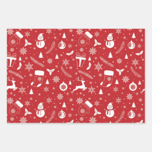 Snowman mitton snowflake wrapping paper sheet