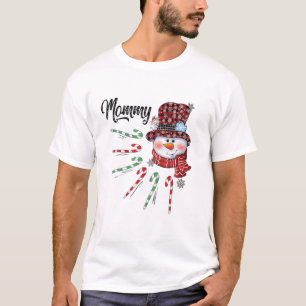 Snowman Mommy Candy Cane Red Plaid Christmas Gifts T-Shirt