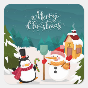 SNOWMAN & MR PENGUIN Merry Christmas,  Square Sticker
