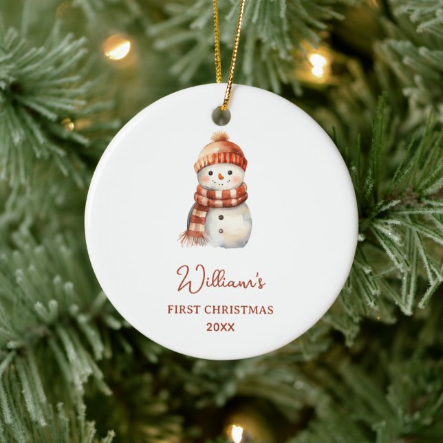 Snowman Name Baby's First Christmas Ceramic Tree Decoration (Tree)