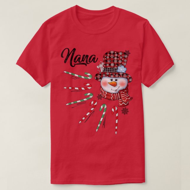 Snowman Nana Candy Cane Red Plaid Christmas Gifts  T-Shirt (Design Front)