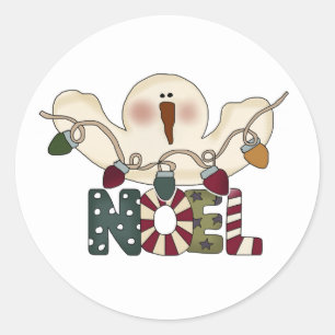 Snowman Noel Country Christmas Classic Round Sticker