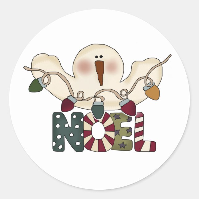 Snowman Noel Country Christmas Classic Round Sticker (Front)