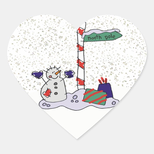 Snowman & North Pole - Heart Sticker (Front)