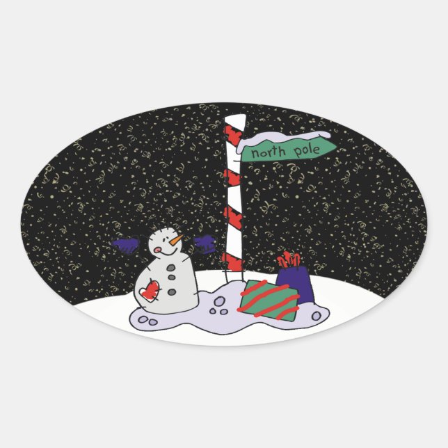 Snowman & North Pole - Oval Sticker (Front)