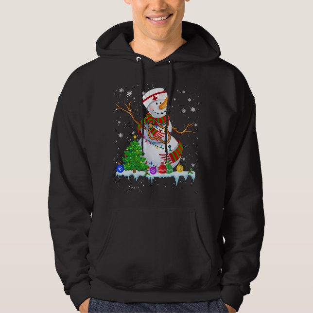 Snowman Nurse Christmas Lights Xmas Tree Snowman N Hoodie (Front)