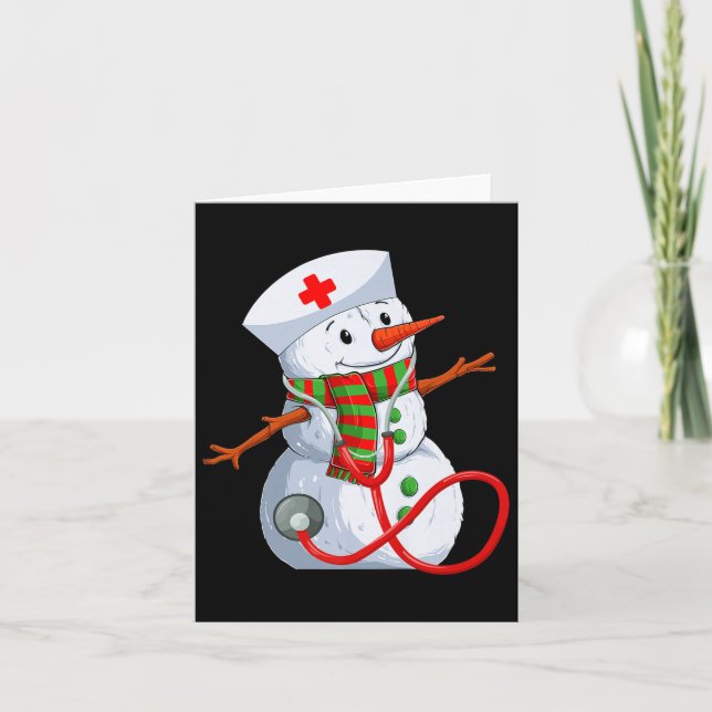 Snowman Nurse Christmas Stethoscope Nursing Scrub  Card (Front)