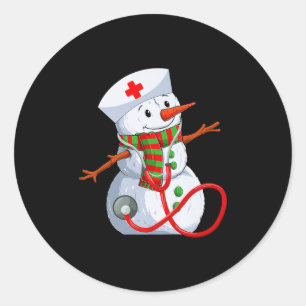 Snowman Nurse Christmas Stethoscope Nursing Scrub  Classic Round Sticker