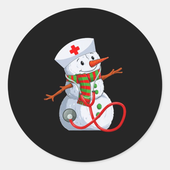 Snowman Nurse Christmas Stethoscope Nursing Scrub  Classic Round Sticker (Front)