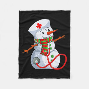 Snowman Nurse Christmas Stethoscope Nursing Scrub  Fleece Blanket