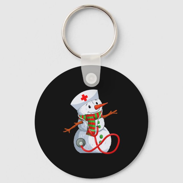 Snowman Nurse Christmas Stethoscope Nursing Scrub  Key Ring (Front)