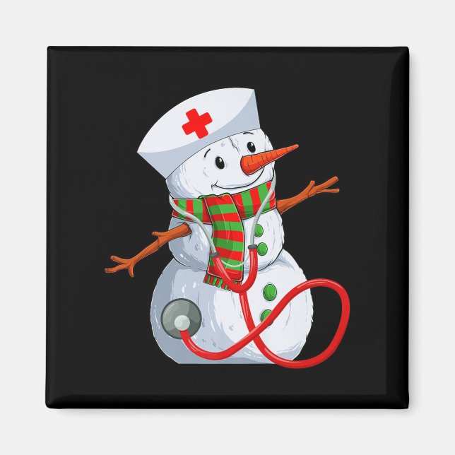 Snowman Nurse Christmas Stethoscope Nursing Scrub  Magnet (Front)