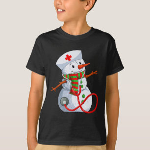 Snowman Nurse Christmas Stethoscope Nursing Scrub T-Shirt