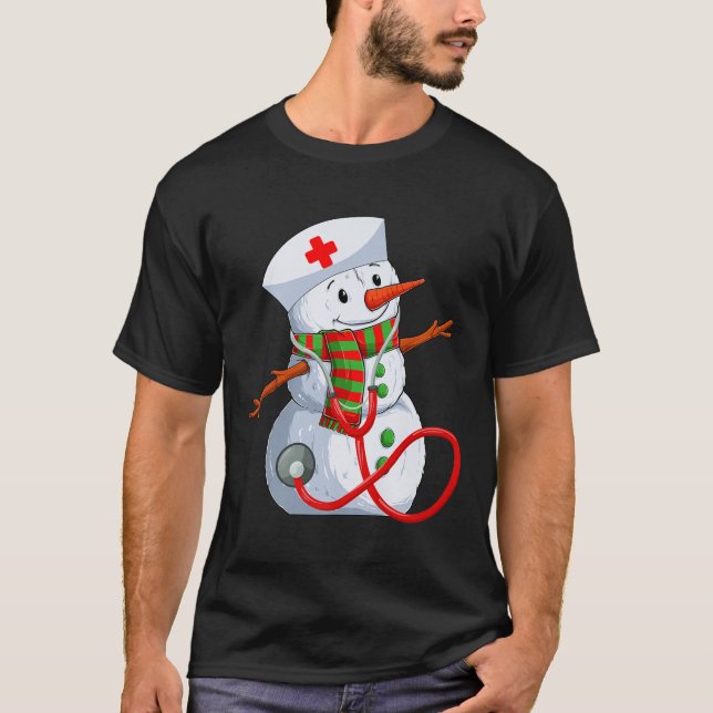 Snowman Nurse Christmas Stethoscope Nursing Scrub  T-Shirt (Front)
