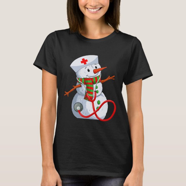 Snowman Nurse Christmas Stethoscope Nursing Scrub  T-Shirt (Front)
