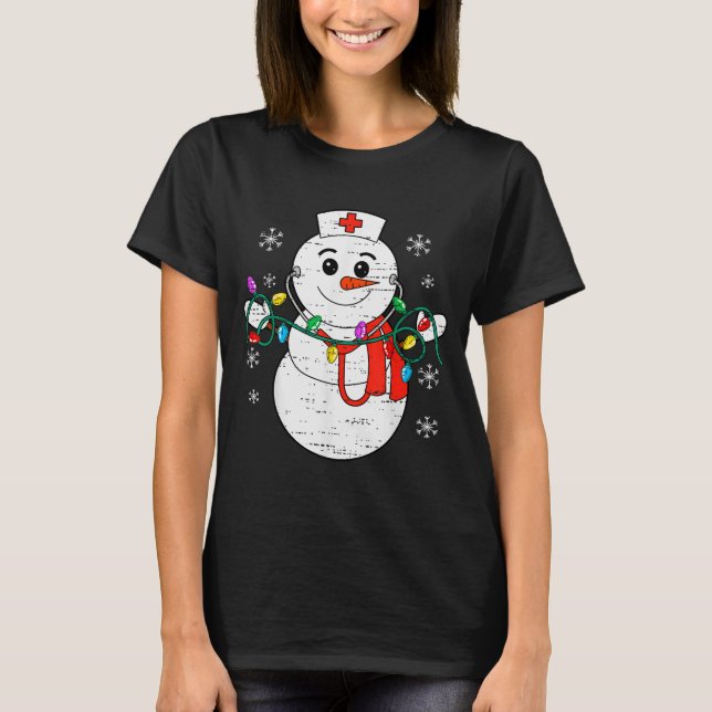 Snowman Nurse Christmas Stethoscope Xmas Scrub Top (Front)