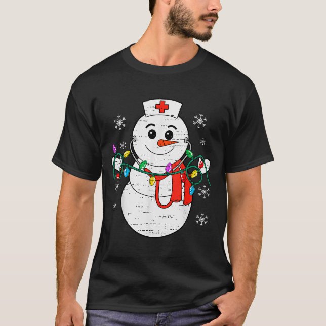 Snowman Nurse Christmas Stethoscope Xmas Scrub Top (Front)