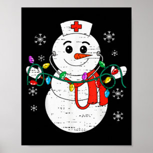 Snowman Nurse Christmas Stethoscope Xmas Scrub Top Poster