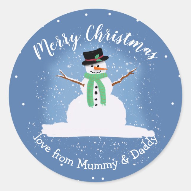 snowman of Christmas present merry gift Classic Round Sticker (Front)