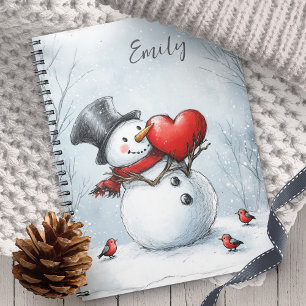 Snowman Offers Love with a Big Heart Notebook