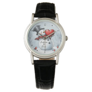 Snowman Offers Love with a Big Red Heart Watch