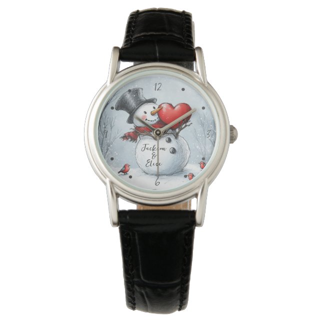 Snowman Offers Love with a Big Red Heart Watch (Front)