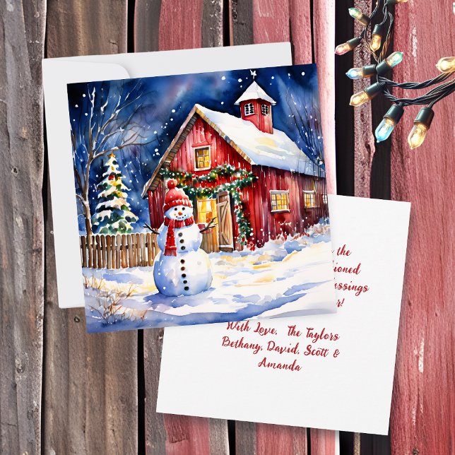 Snowman on a Vintage Farm Christmas Card (Creator Uploaded)