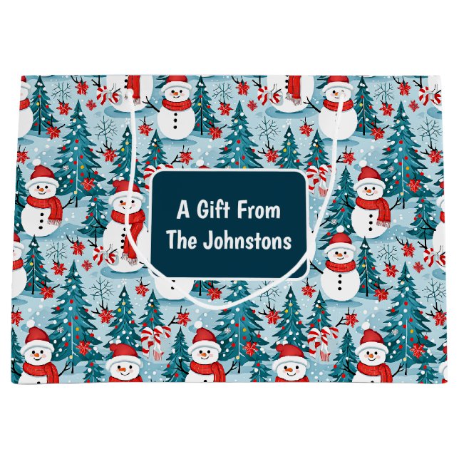 Snowman on a Winter Day Christmas Personalised Large Gift Bag (Front)
