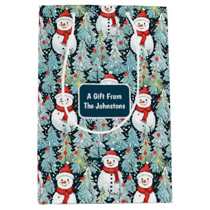 Snowman on a Winter Day Christmas Personalised Medium Gift Bag