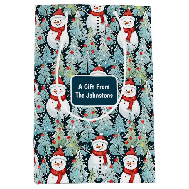 Snowman on a Winter Day Christmas Personalised Medium Gift Bag (Front)