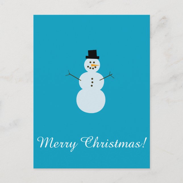 Snowman on Blue Background. Merry Christmas! Postcard (Front)