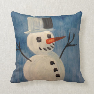 Snowman on Blue Cushion