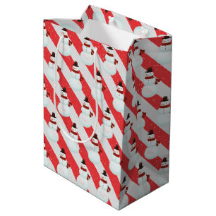 Snowman On Candy Cane Stripe Medium Gift Bag