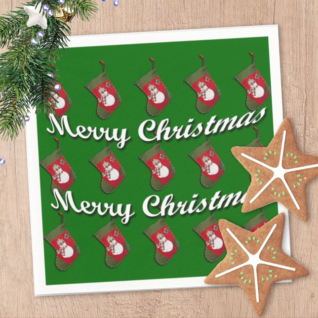 Snowman on Christmas Stocking Over Green Napkin (Creator Uploaded)