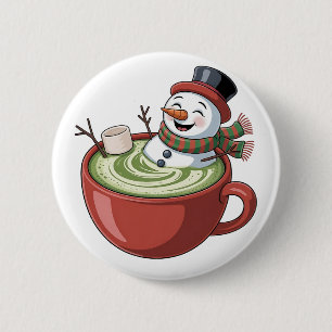 Snowman on Matcha Bathub Funny Christmas  6 Cm Round Badge
