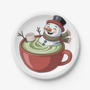 Snowman on Matcha Bathub Funny Christmas  Paper Plate