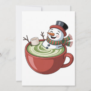 Snowman on Matcha Bathub Funny Christmas Thank You Card