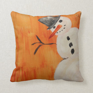 Snowman on Orange Cushion