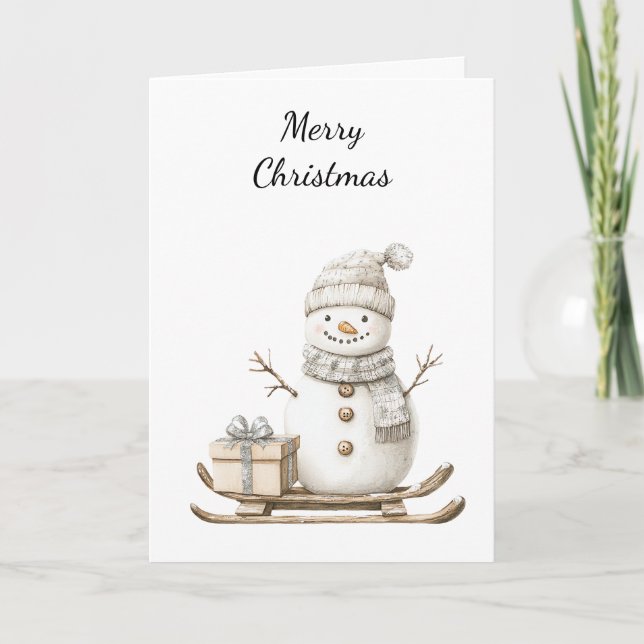 Snowman on Skis Christmas   Card (Front)