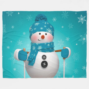 Snowman on Skis Fleece Blanket