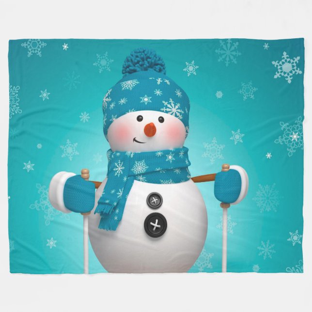 Snowman on Skis Fleece Blanket (Front (Horizontal))