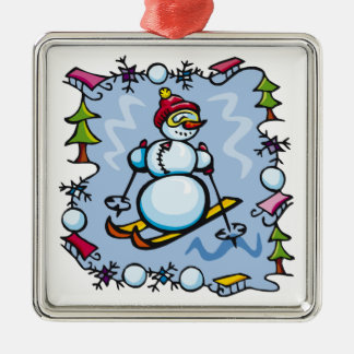 Snowman on skis metal tree decoration