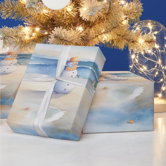 Snowman On The Beach Wrapping Paper (Holidays)